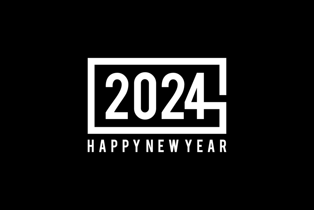 Black And White Happy New Year 2024 Wallpaper HD Profile Pic