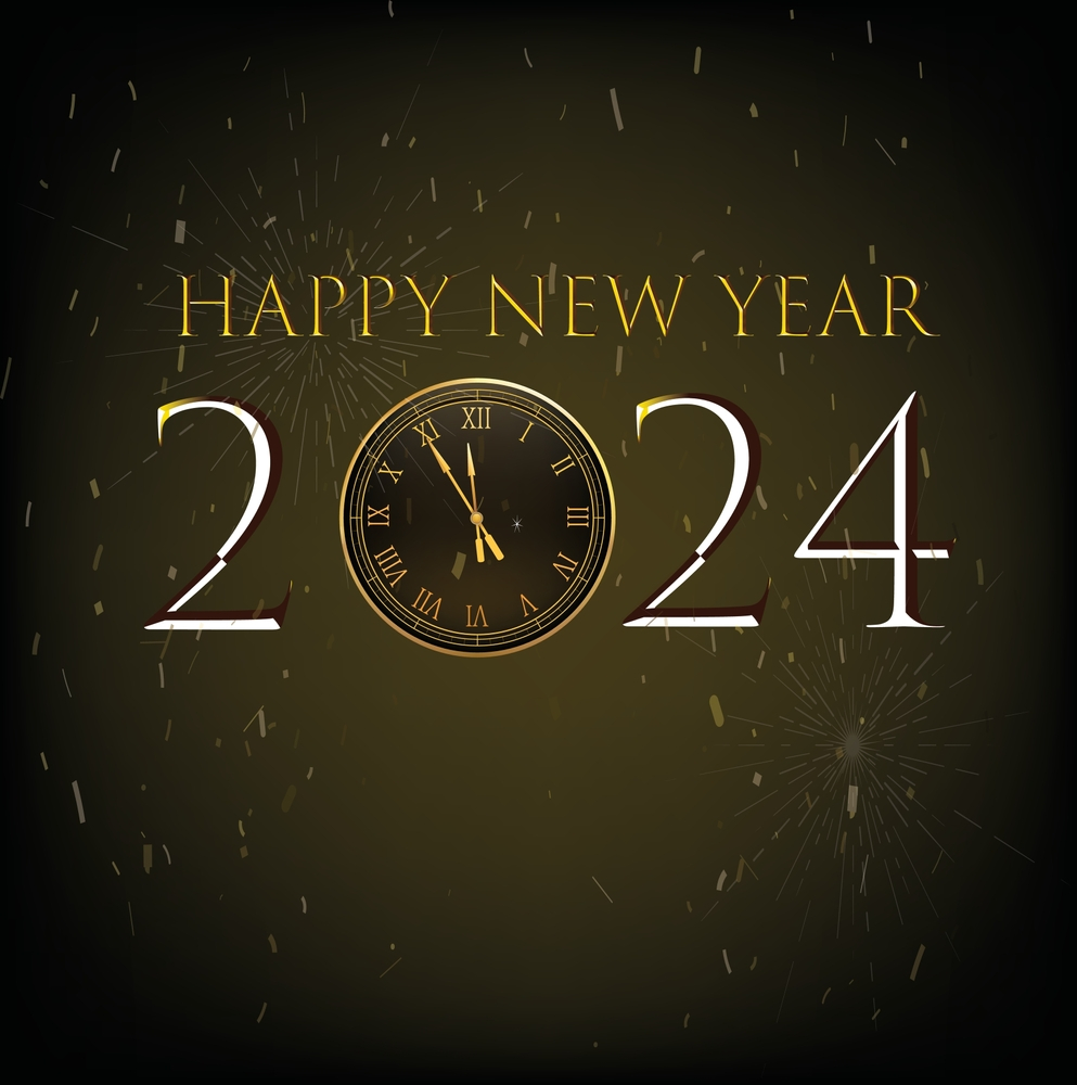 Elegant Happy New Year 2024 Clock Wallpaper Image Perfect For DP