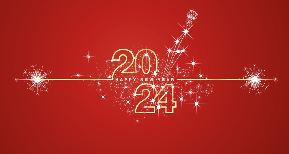 Golden Red Happy New Year 2024 Greeting Card Image Hd Wallpaper