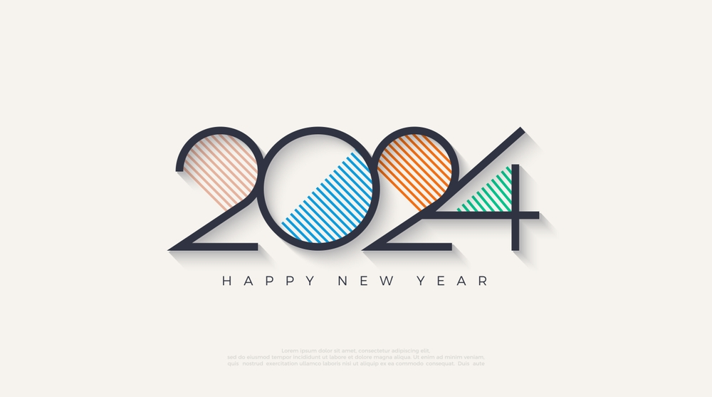 Happy New YEar 2024 Wallpaper Design Hd Half Filled Colors