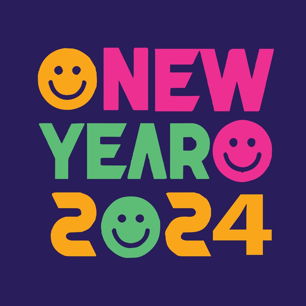 Happy New Year 2024 Emoji Smiley Colorful Image Wallpaper Profile Picture