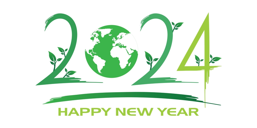 Happy New Year 2024 Green And Enviromental Friendly Wallpaper Climat Friendly Go Green New Year