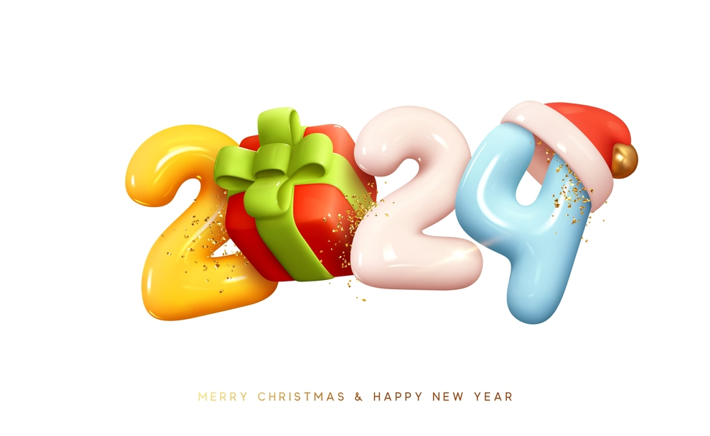 Merry XMAS And Happy 2024 3D Wallpaper Hd Image Greeting Card Santa