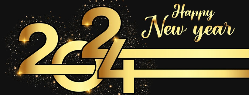 New Year 2024 Facebook Cover Photo Fancy Fonts Balck And Gold