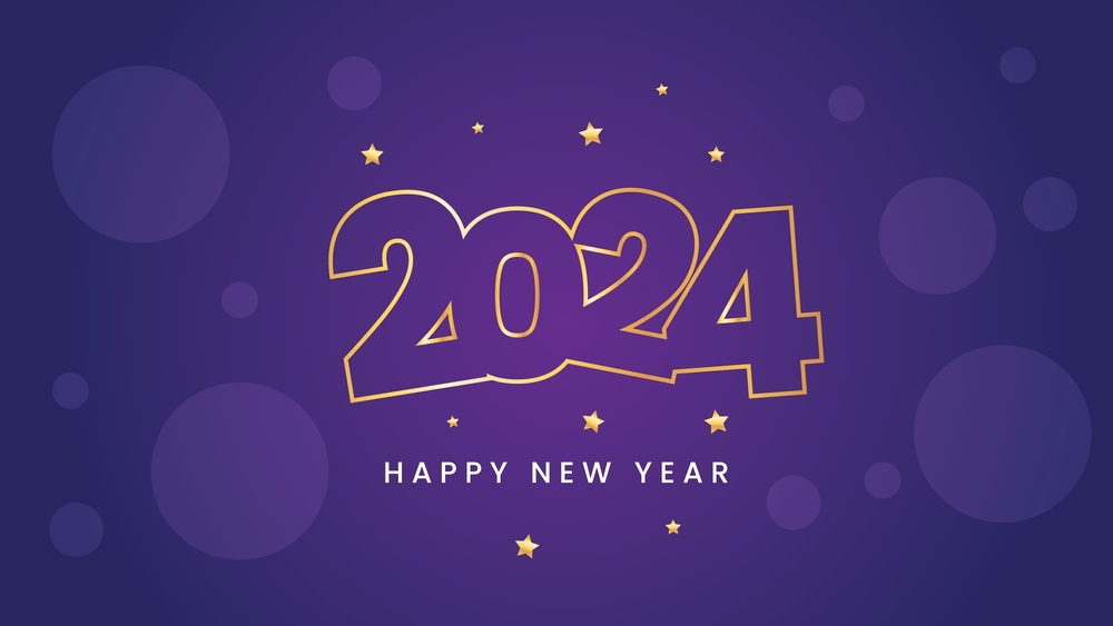 Purple Elegant Happy New Year 2024 HD Wallpaper Free Download