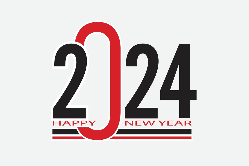 Amazing Happy New Year 2024 Logo Style Wallpaper To Wish Red And Black