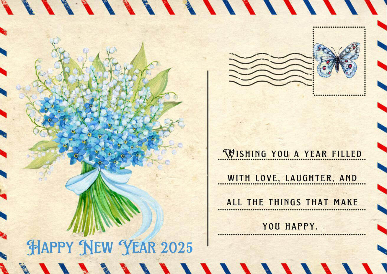 Postcard Themed Happy New Year 2025 Greeting Cards Images