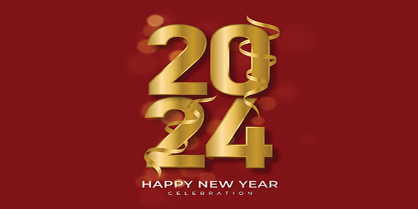 Red And Golden Simple Happy New Year 2024 Facebook Cover