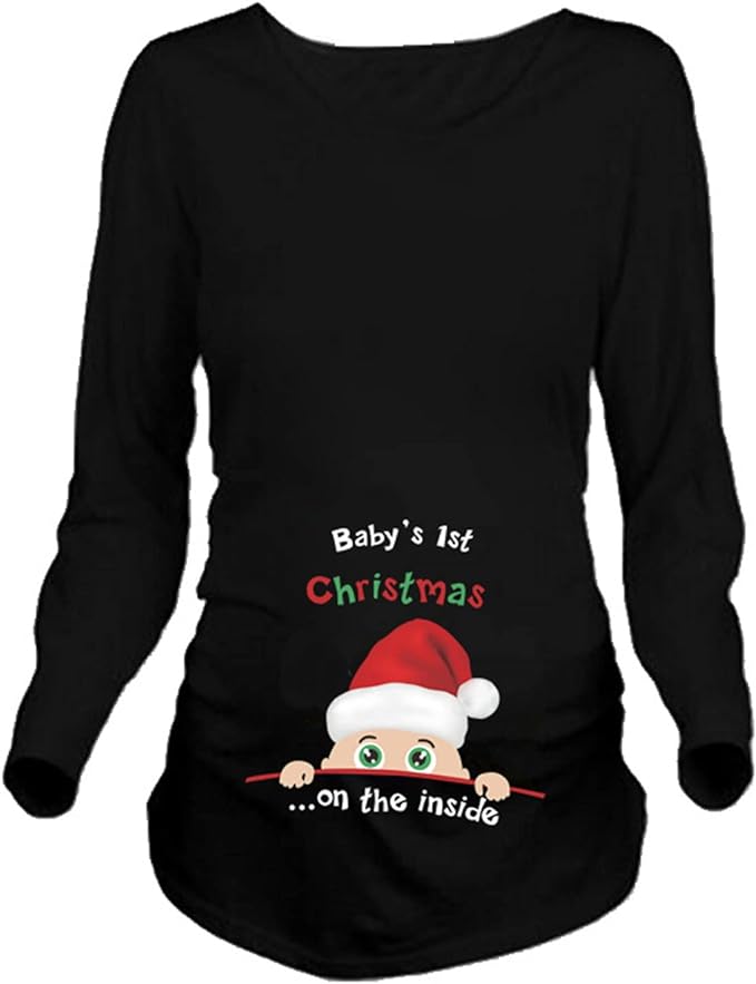 Christmas Women Maternity Tee Top Cute Funny Pregnancy