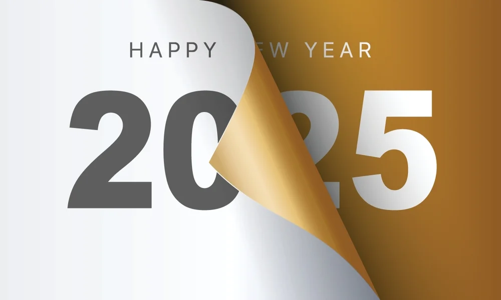 Simple Happy New Year 2025 Banner Ribbon Style