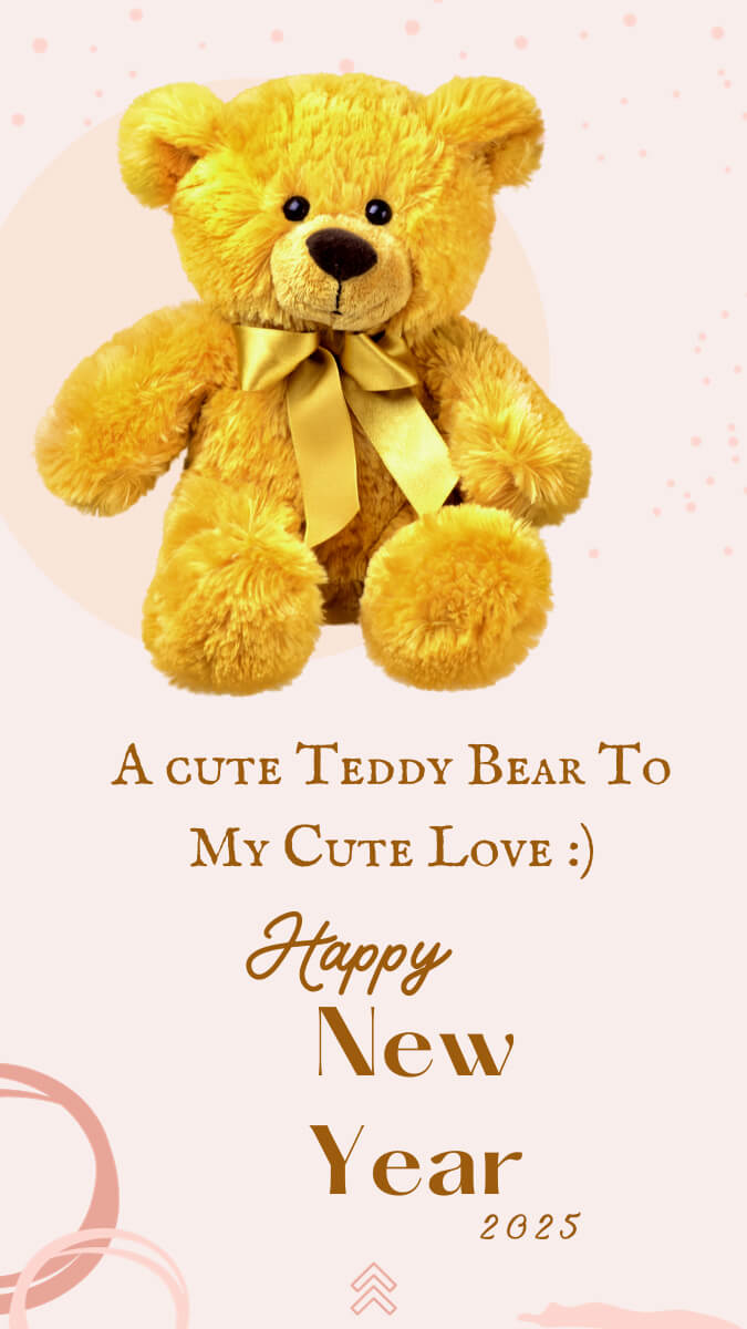 Cute Teddy Wishing Happy New Year 2025 Romabntic Mobile Image