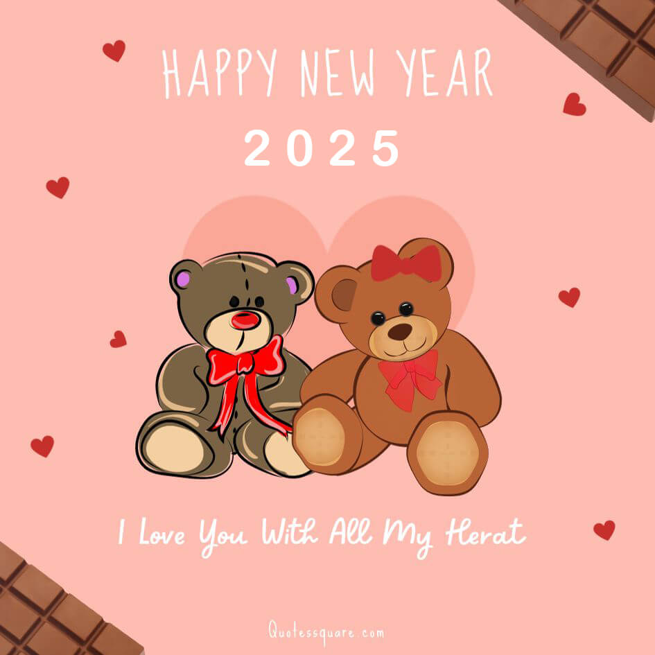 Teddy Bear Happy New Year 2025 Greeting Card Image Romantic