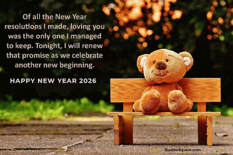 Happy New Year 2026 Teddy Bear Love Quote Image