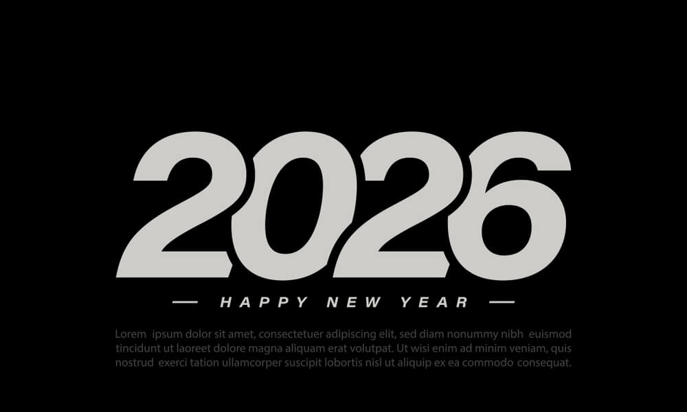 Happy New Year 2026 Black And White Screensaver