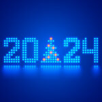 Christmas And New Year 2024 HD Blue Neon Lights Image