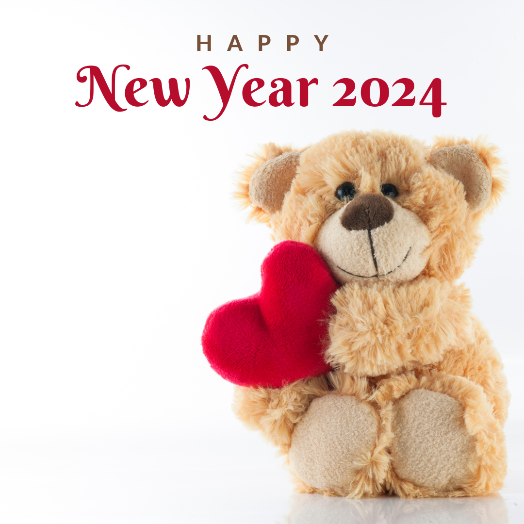 Happy New Year 2024 Teddy Bear Love Romantic